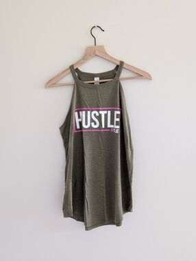 District Olive HUSTLE TLE Graphic Muscle Tee